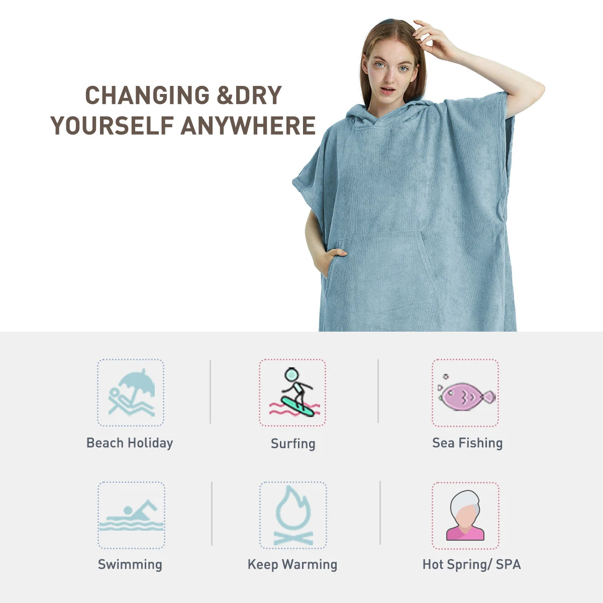 Surf toalla Poncho UNISEX-Secado rapido