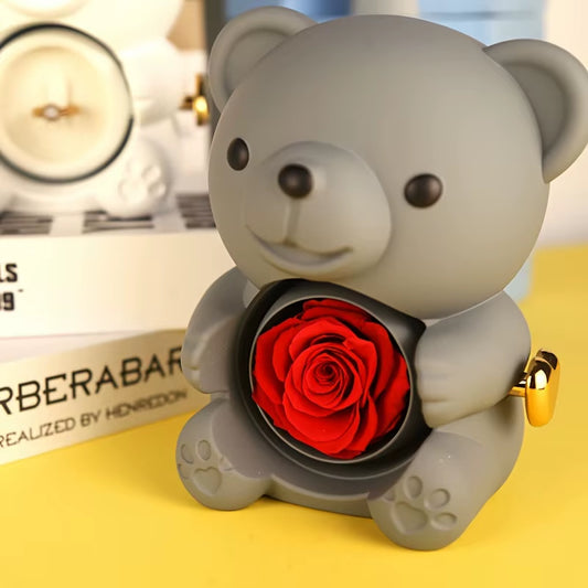 Eternal Rose Bear Gifts Box with Necklace Rotate Rose Jewelry Box Valentine Wedding Storage Christmas Gift for Women Girlfriend